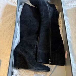 Women's Black Suede Knee-High Boots